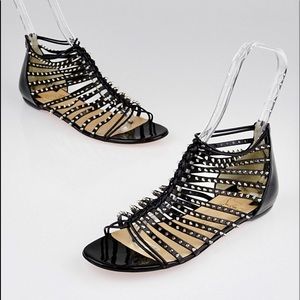 Black Leather Studded Millaclou Flat Sandals